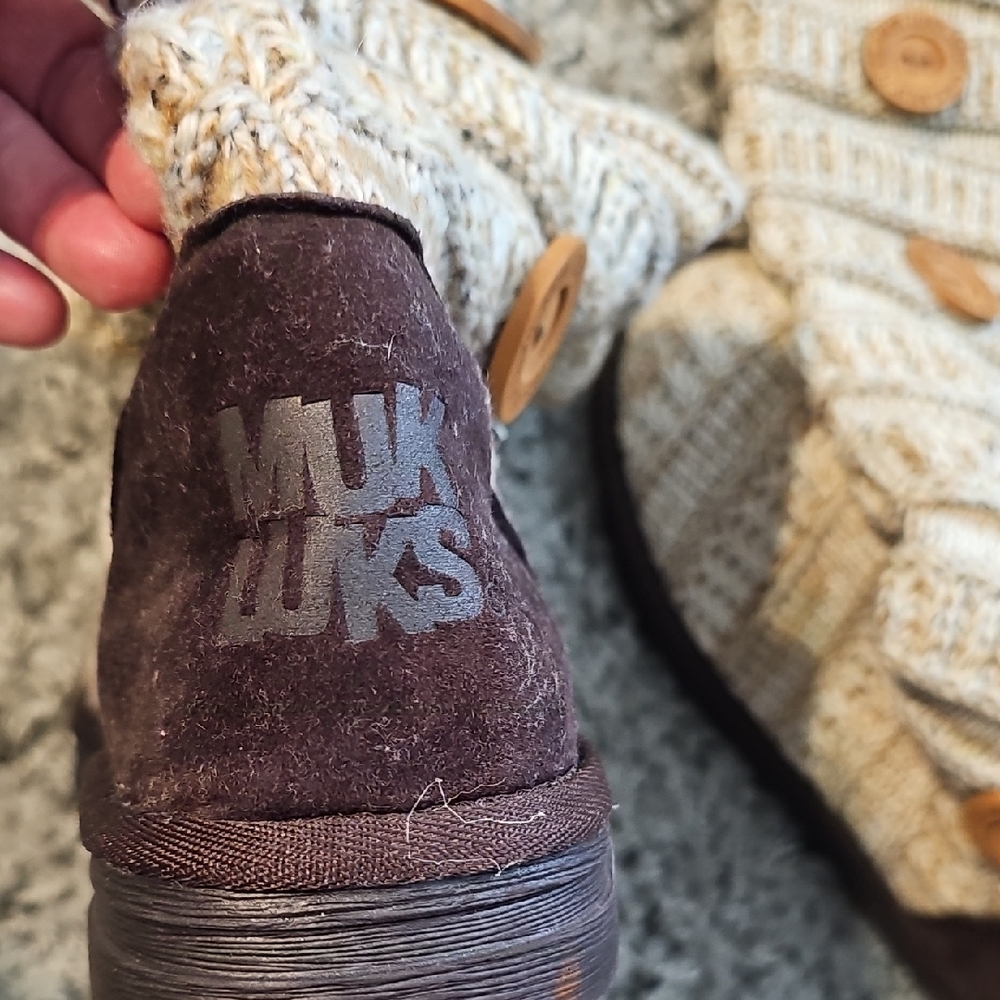 Muk Luks Cream and Brown Knit Button Boots, 8 - Picture 2 of 5